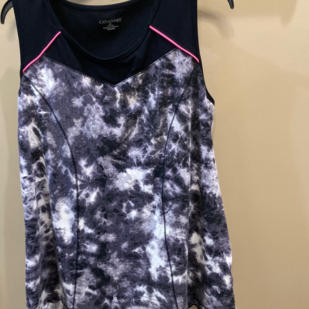 Catherines Black and White Tie-Dye Sleeveless Tank Top
